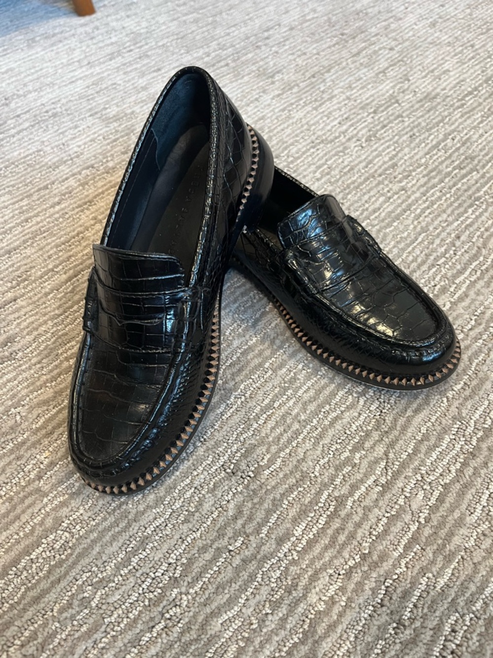 Black Croc-Embossed Leather Penny Loafers